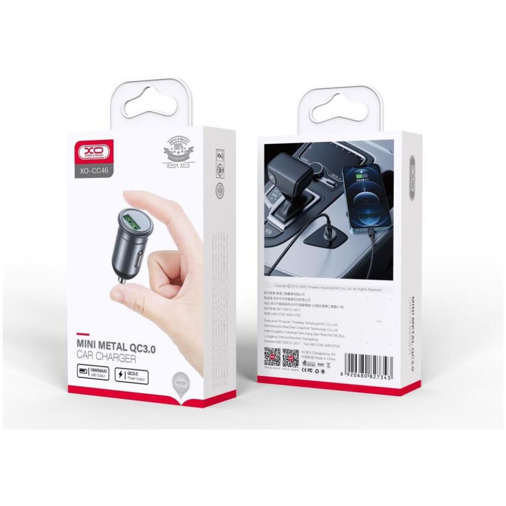 XO CC46 ΦΟΡΤΙΣΤΗΣ ΑΥΤΟΚΙΝΗΤΟΥ QC3.0 18W, 1 ΘΥΡΑ, ΜΑΥΡΟ