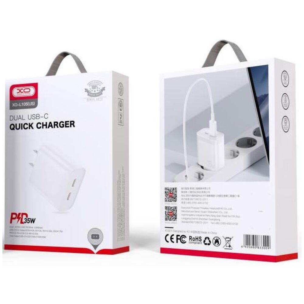 XO L105 ΦΟΡΤΙΣΤΗΣ 35W, 2 ΘΥΡΕΣ PD, ΛΕΥΚΟΣ
