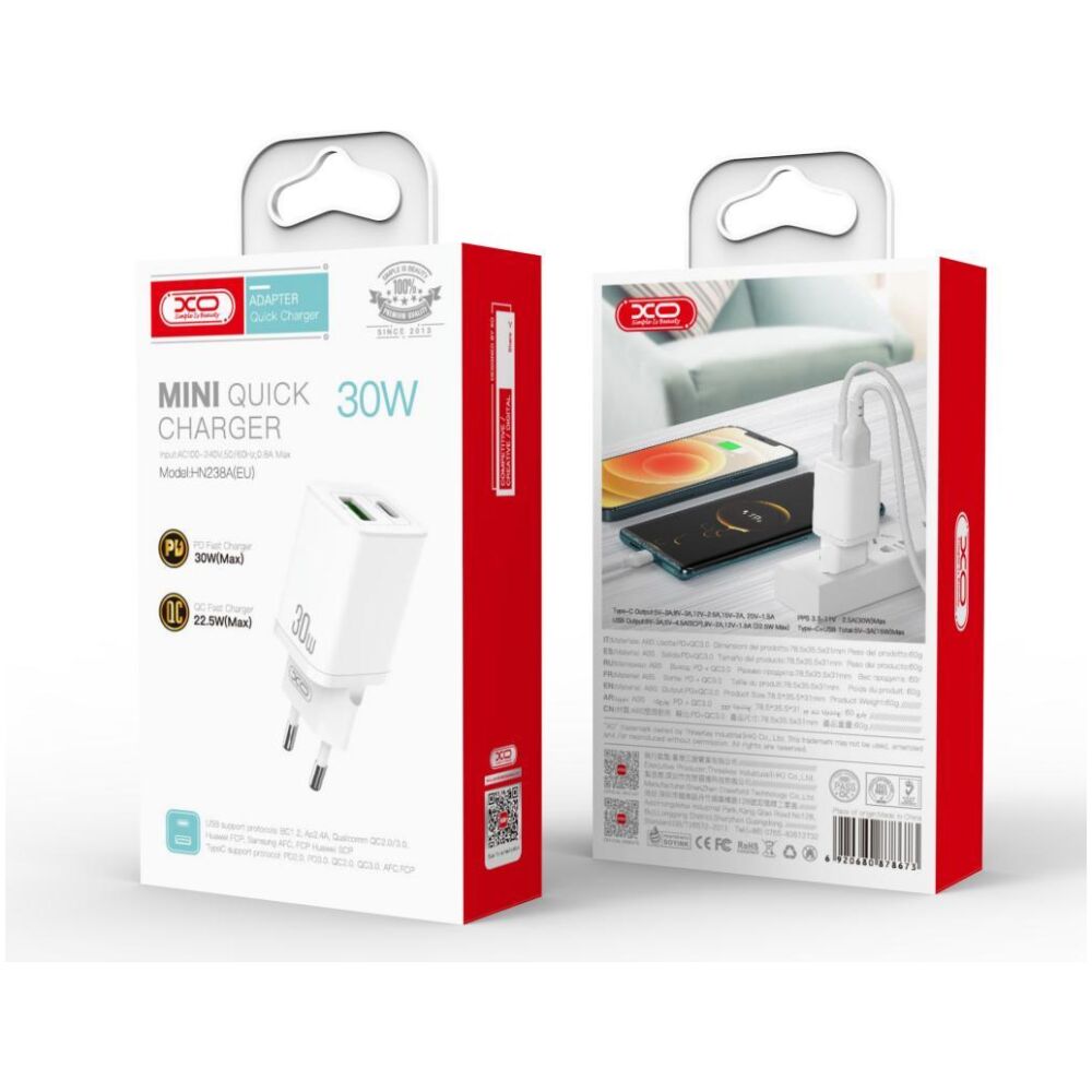XO HN238A ΦΟΡΤΙΣΤΗΣ PD 30W mini, 2 ΘΥΡΕΣ