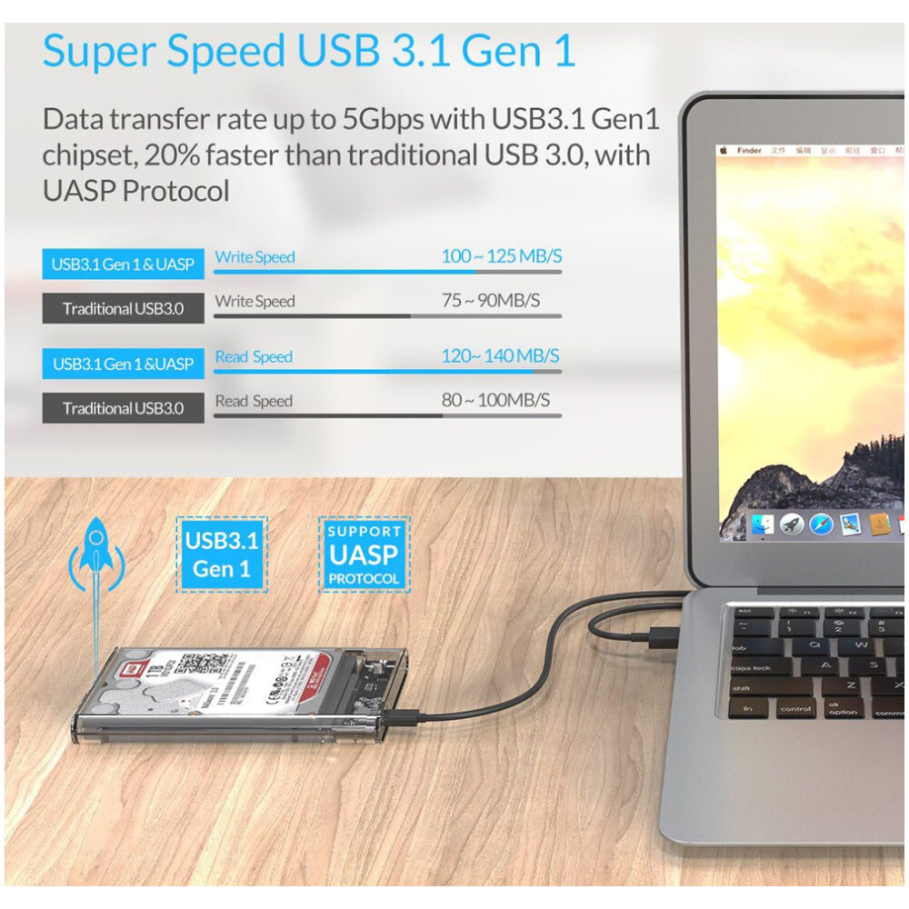 ORICO θήκη για 2.5" SATA HDD/SSD 2139C3, 5Gbps, διάφανη - Image 3