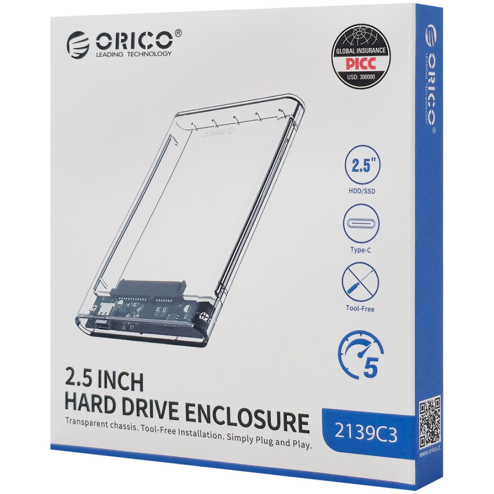 ORICO θήκη για 2.5" SATA HDD/SSD 2139C3, 5Gbps, διάφανη - Image 8