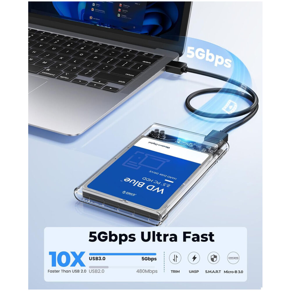 ORICO θήκη για 2.5" SATA HDD/SSD 2139U3, 5Gbps, διάφανη - Image 2