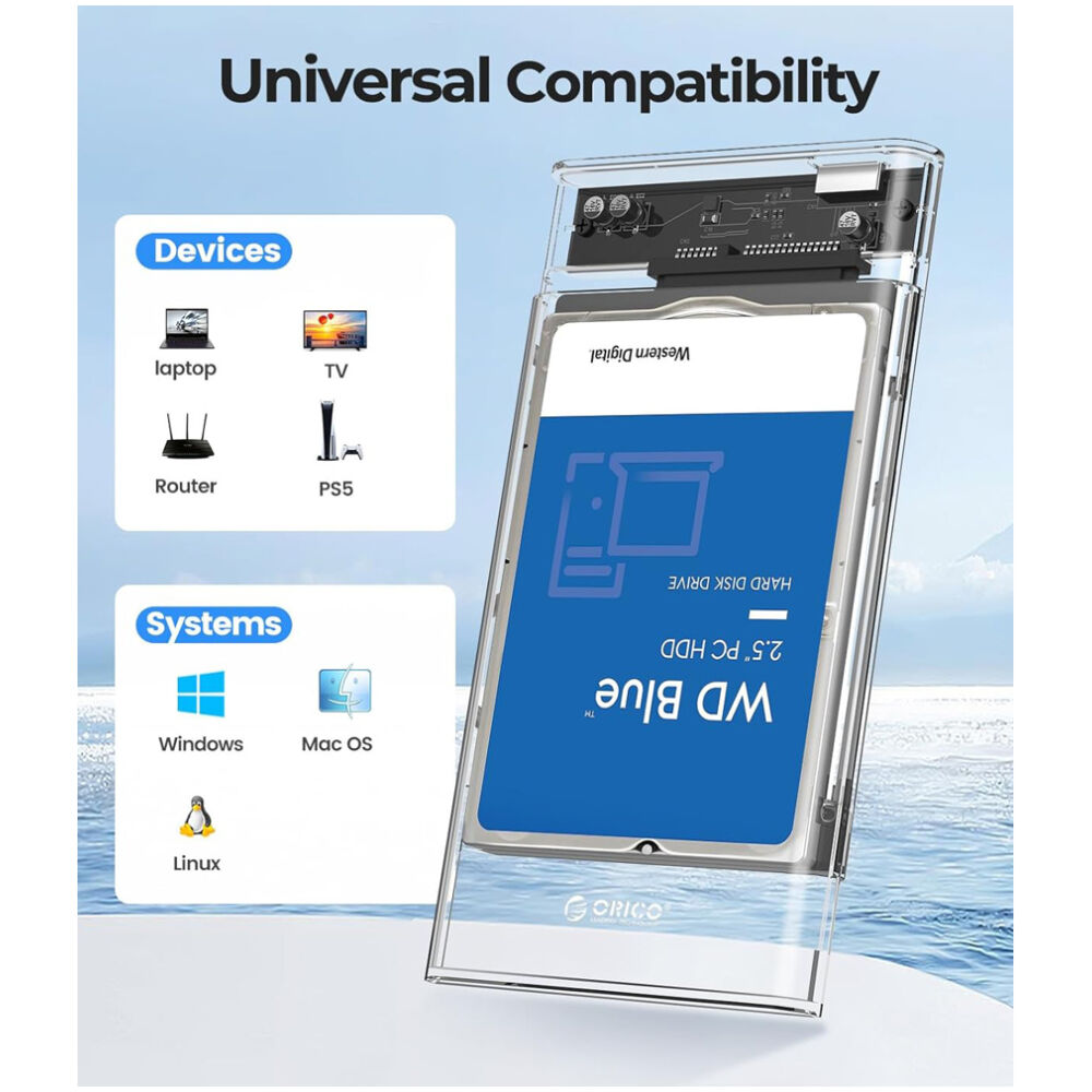 ORICO θήκη για 2.5" SATA HDD/SSD 2139U3, 5Gbps, διάφανη - Image 6