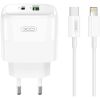 XO L138 ΦΟΡΤΙΣΤΗΣ 30W GAN NITRIDE 1 ΘΥΡΑ USB + 1 ΘΥΡΑ PD, ΚΑΛΩΔΙΟ LIGHTNING, ΛΕΥΚΟ