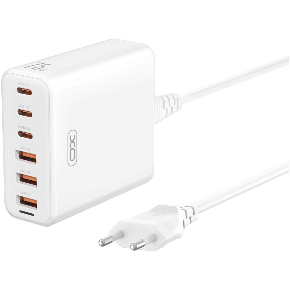 XO L133 ΦΟΡΤΙΣΤΗΣ DESKTOP 75W GAN 3 ΘΥΡΕΣ USB + 3ΘΥΡΕΣ TYPE-C, 1.5M