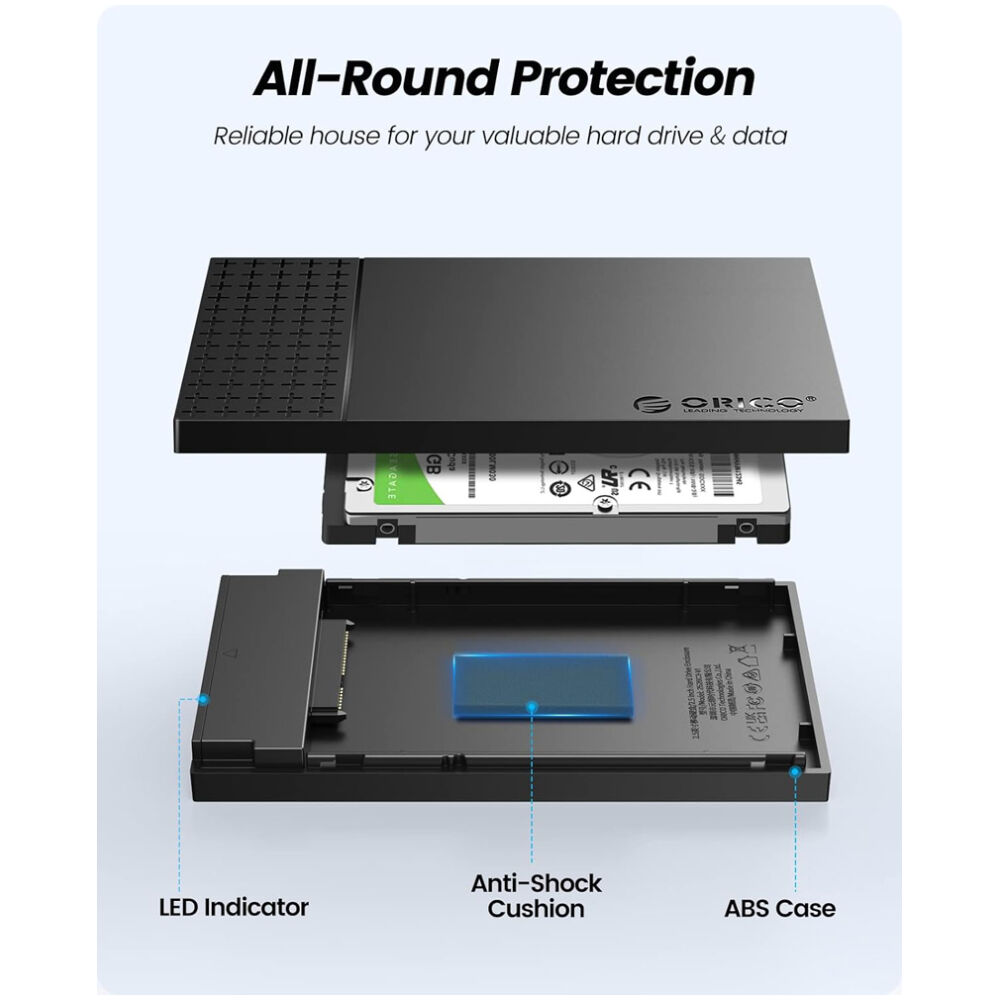 ORICO θήκη για 2.5" SATA HDD/SSD 2526U3-V1, 5Gbps, μαύρη - Image 3
