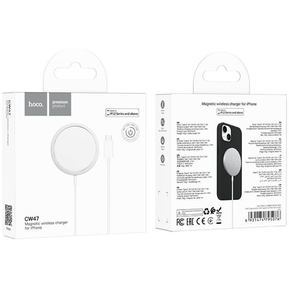 HOCO CW47 ORIGINAL SERIES 15W ΑΣΥΡΜΑΤΟΣ ΦΟΡΤΙΣΤΗΣ MAGSAFE , ΑΣΗΜΙ