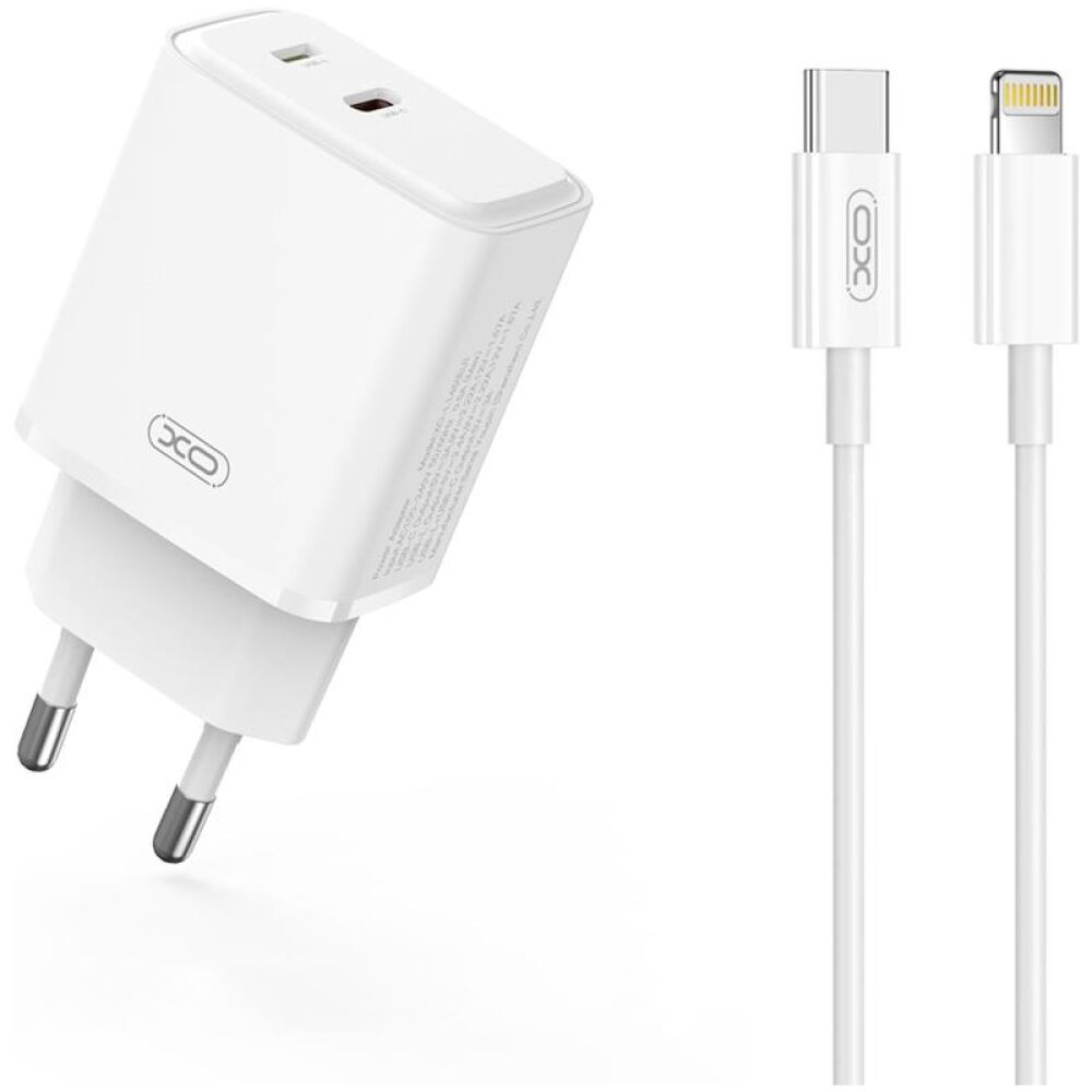 XO L145 ΦΟΡΤΙΣΤΗΣ ΜΕ ΚΑΛΩΔΙΟ LIGHTNING, PD 20W USB-C + LIGHTNING , 2 ΘΥΡΕΣ, ΛΕΥΚΟΣ