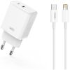XO L145 ΦΟΡΤΙΣΤΗΣ ΜΕ ΚΑΛΩΔΙΟ LIGHTNING, PD 20W USB-C + LIGHTNING , 2 ΘΥΡΕΣ, ΛΕΥΚΟΣ