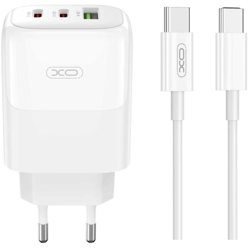XO L139 ΦΟΡΤΙΣΤΗΣ ΜΕ ΚΑΛΩΔΙΟ TYPE-C 65W GAN NITRIDE 1 ΘΥΡΑ USB + 2 ΘΥΡΕΣ PD, ΛΕΥΚΟΣ