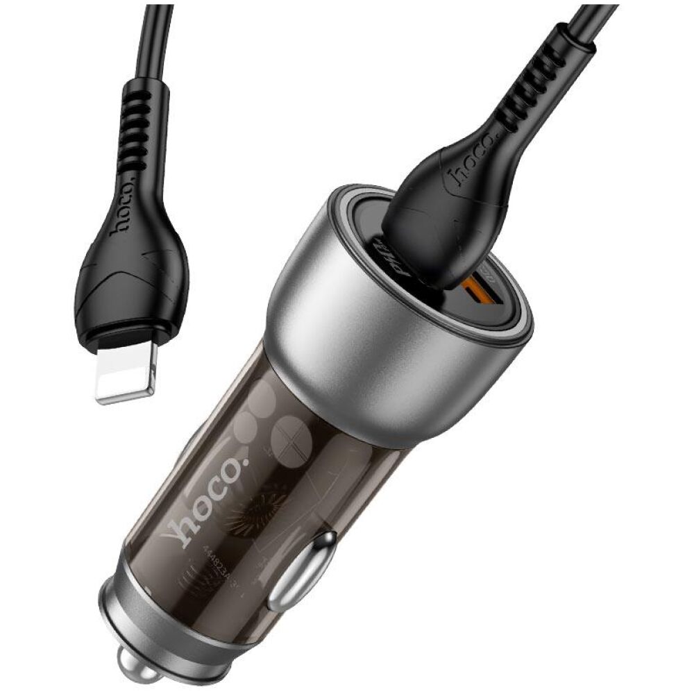 HOCO NZ8 ΦΟΡΤΙΣΤΗΣ ΑΥΤΟΚΙΝΗΤΟΥ, SPRINTER PD25W+QC3.0, ΚΑΛΩΔΙΟ LIGHTNING, 2 ΘΥΡΕΣ ΔΙΑΦΑΝΟ ΚΑΦΕ