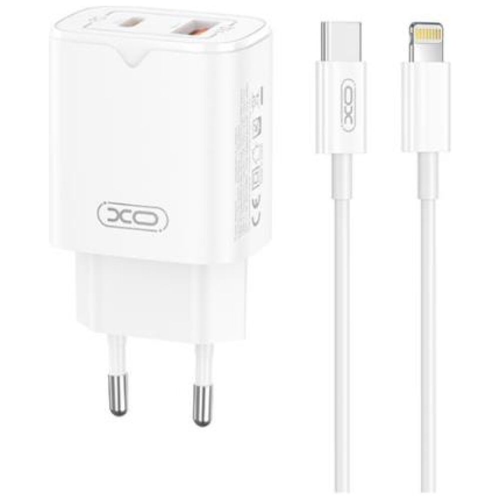 XO L130 ΦΟΡΤΙΣΤΗΣ PD30W/QC18W, ΜΕ ΚΑΛΩΔΙΟ LIGHTNING, 1 ΘΥΡΑ USB + 1 ΘΥΡΑ PD, ΛΕΥΚΟΣ