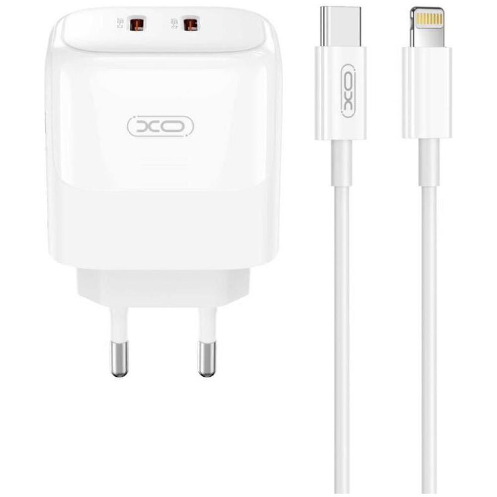 XO L140 GaN NITRIDE ΦΟΡΤΙΣΤΗΣ 35W USB-C , 2 ΘΥΡΕΣ, ΜΕ ΚΑΛΩΔΙΟ LIGHTNING, ΛΕΥΚΟΣ