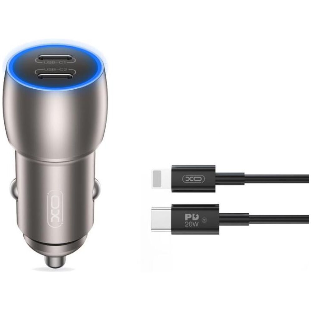 XO CC51 ΦΟΡΤΙΣΤΗΣ ΑΥΤΟΚΙΝΗΤΟΥ PD 40W, ΜΕ ΚΑΛΩΔΙΟ LIGHTNING,  2 ΘΥΡΕΣ TYPE-C , ΜΕΤΑΛΛΙΚΟΣ