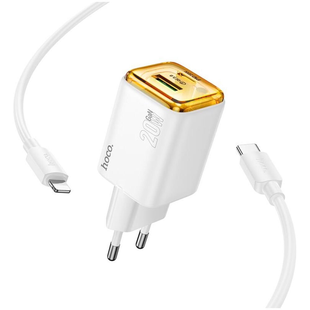 HOCO N52 MONSOON  PD20W+QC3.0 ΣΕΤ ΦΟΡΤΙΣΤΗ PD ΣΕ LIGHTNING, 2 ΘΥΡΕΣ, ΛΕΥΚΟ