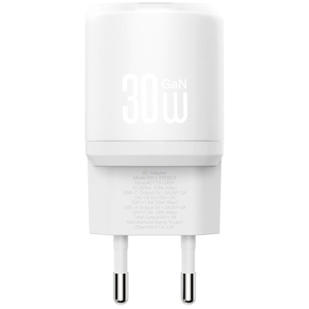 XO L151 ΦΟΡΤΙΣΤΗΣ 30W 1 ΘΥΡΑ USB-A, 1 ΘΥΡΑ TYPE-C, ΛΕΥΚΟΣ