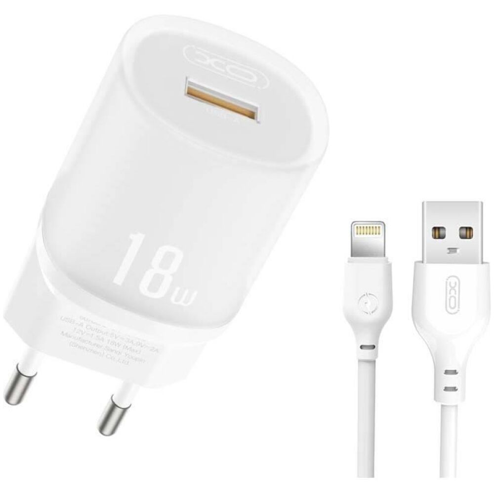 XO L157 ΦΟΡΤΙΣΤΗΣ QC3.0 18W, 1 ΘΥΡΑ ΜΕ ΚΑΛΩΔΙΟ LIGHTNING, ΛΕΥΚΟΣ