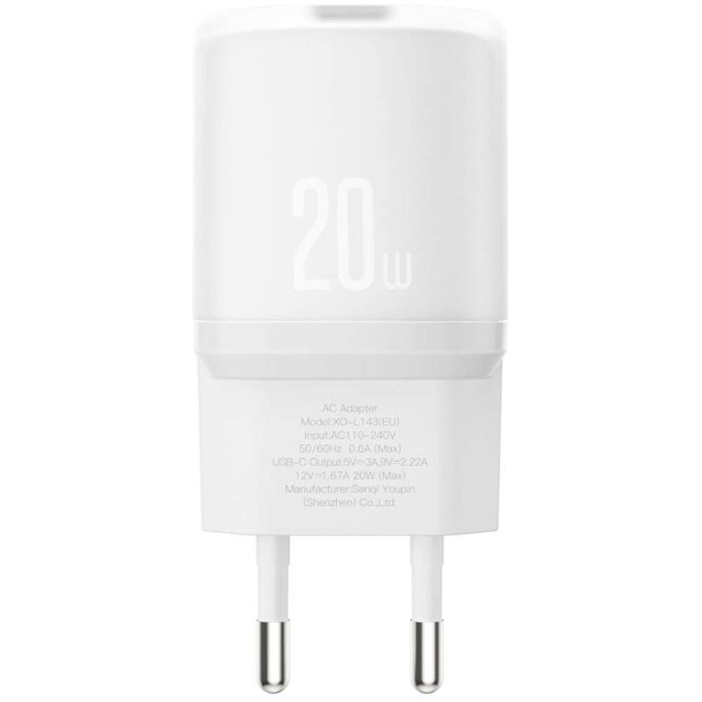 XO L143 ΦΟΡΤΙΣΤΗΣ PD20W, 1 ΘΥΡΑ TYPE-C, ΛΕΥΚΟΣ