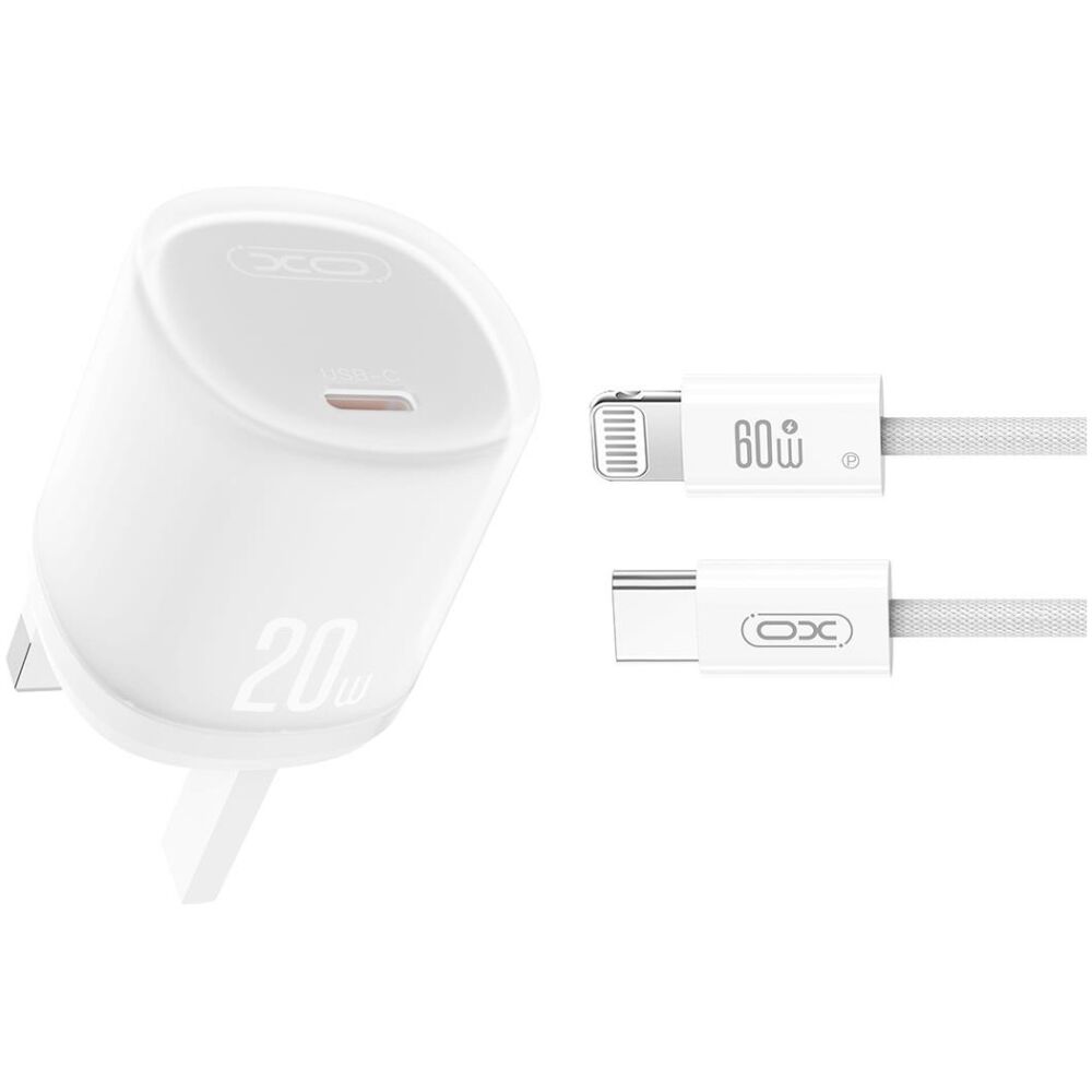 XO L143 ΦΟΡΤΙΣΤΗΣ PD20W, 1 ΘΥΡΑ TYPE-C, ΜΕ ΚΑΛΩΔΙΟ LIGHTNING, ΛΕΥΚΟΣ