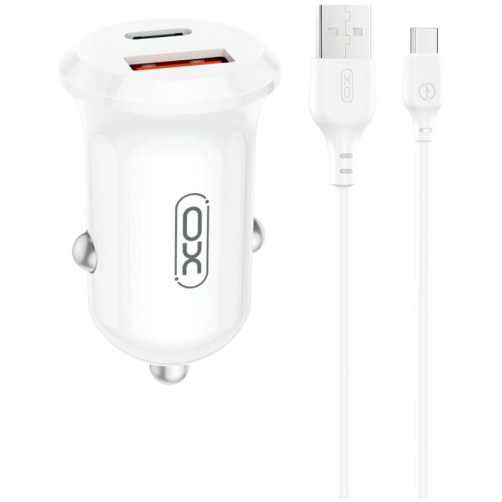 XO CC69 MINI SMART ΦΟΡΤΙΣΤΗΣ ΑΥΤΟΚΙΝΗΤΟΥ, 30W, 1 ΘΥΡΑ PD, 1 ΘΥΡΑ USB, ΜΕ ΚΑΛΩΔΙΟ TYPE-C ΛΕΥΚΟΣ