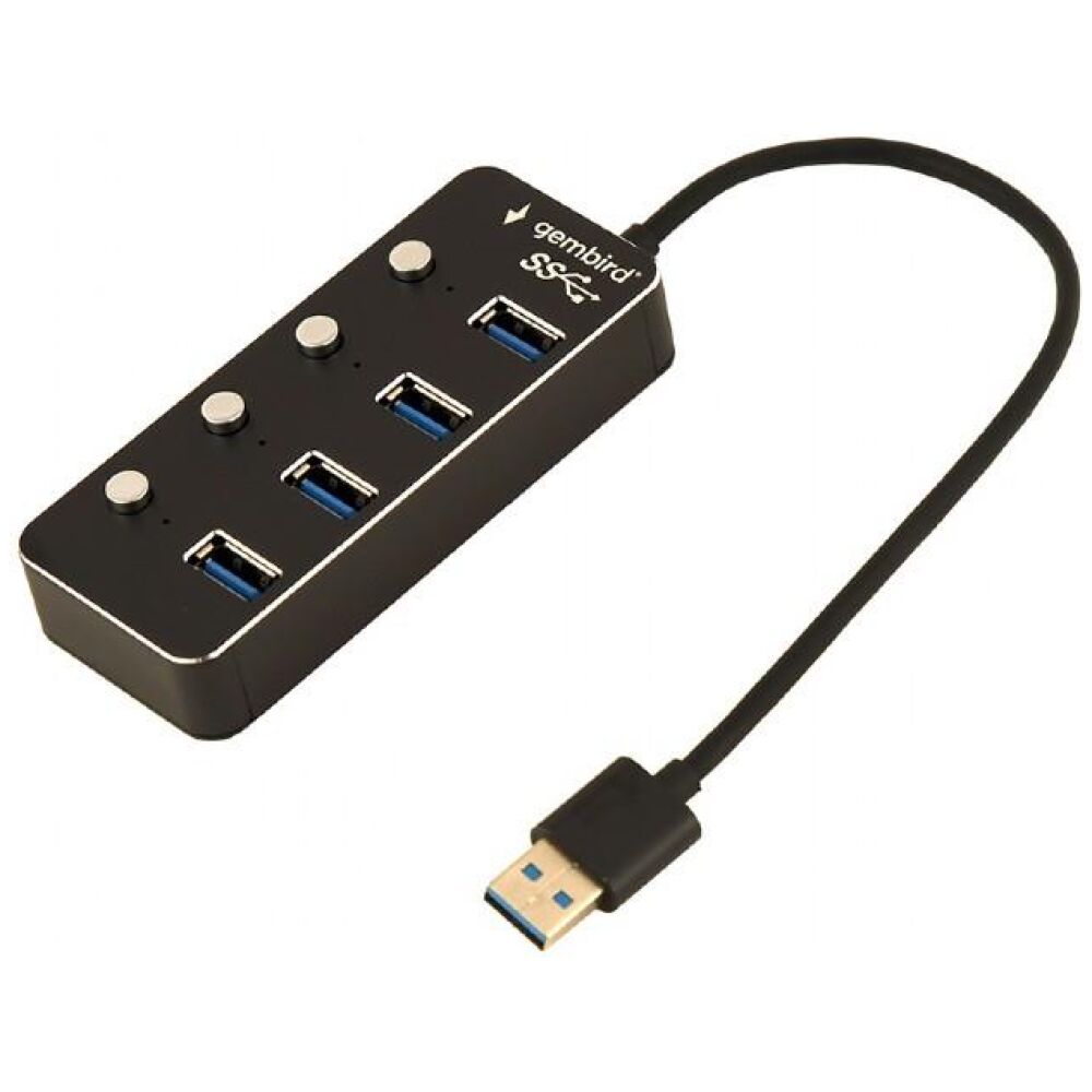 GEMBIRD USB HUB 3.1 ΜΕ ΔΙΑΚΟΠΤΕΣ, 4 PORT, ΜΑΥΡΟ