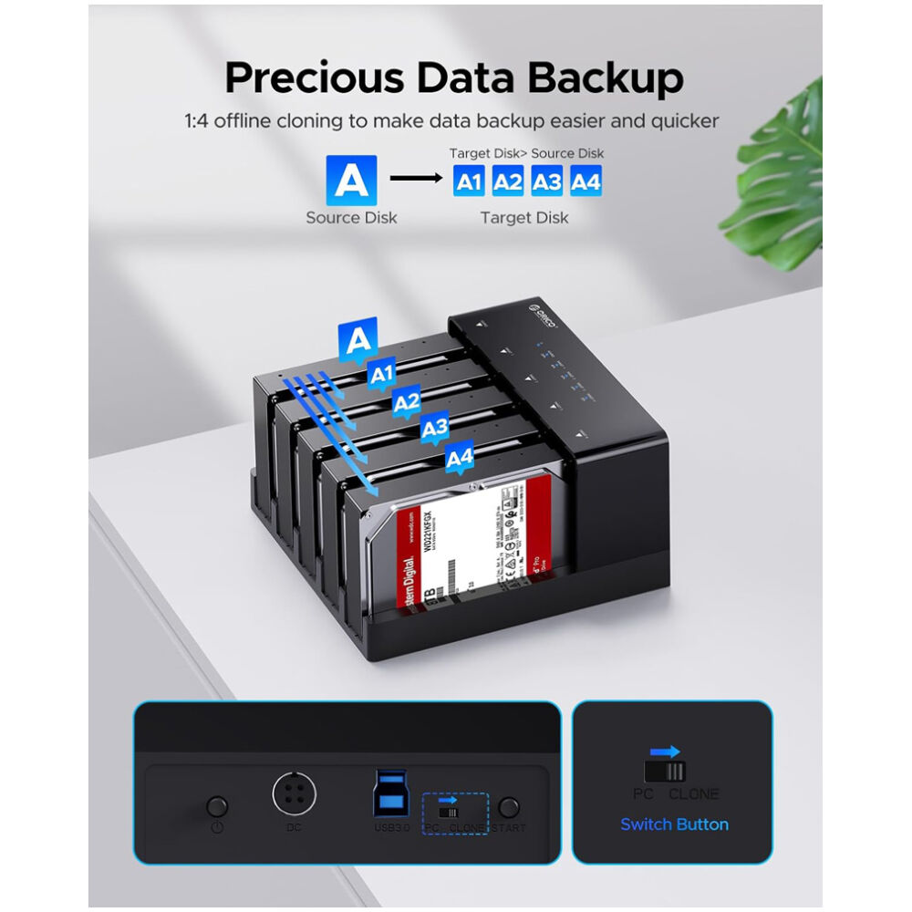 ORICO docking station για 2.5" ή 3.5" SATA HDD/SSD 6558US3-C, 5 θέσεων, 5Gbps, clone function, μαύρο - Image 3