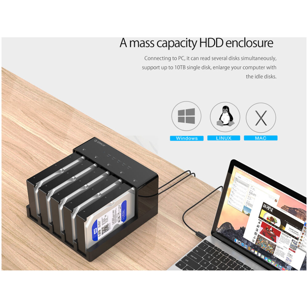 ORICO docking station για 2.5" ή 3.5" SATA HDD/SSD 6558US3-C, 5 θέσεων, 5Gbps, clone function, μαύρο - Image 5