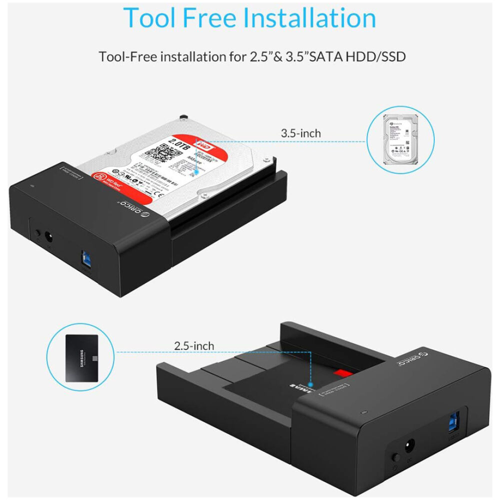 ORICO docking station για 2.5" ή 3.5" SATA HDD/SSD 6518US3-V2, 5Gbps, μαύρο - Image 2