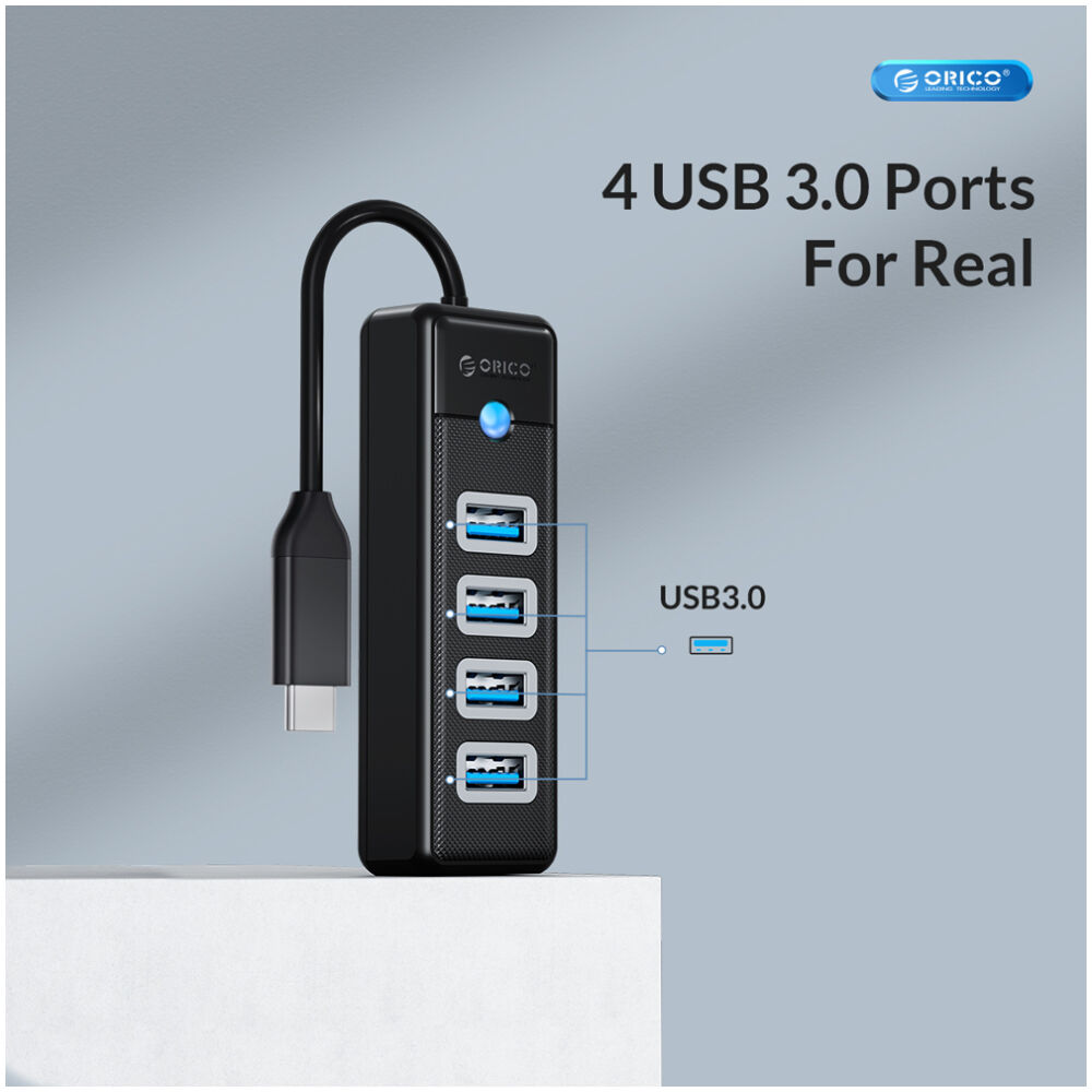 ORICO USB hub PW4U-C3, 4x θυρών, USB 3.0, 5Gbps, USB-C σύνδεση, μαύρο - Image 3