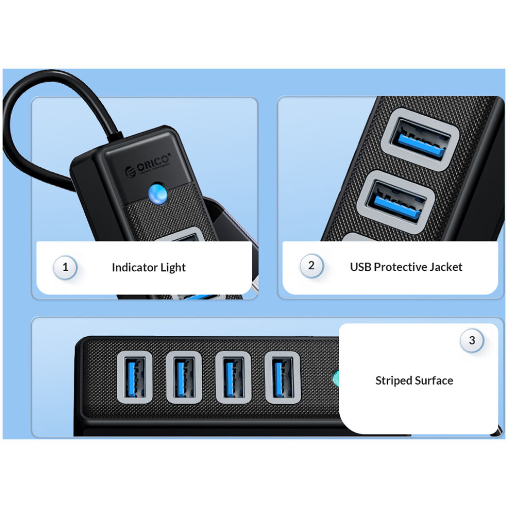 ORICO USB hub PW4U-C3, 4x θυρών, USB 3.0, 5Gbps, USB-C σύνδεση, μαύρο - Image 4