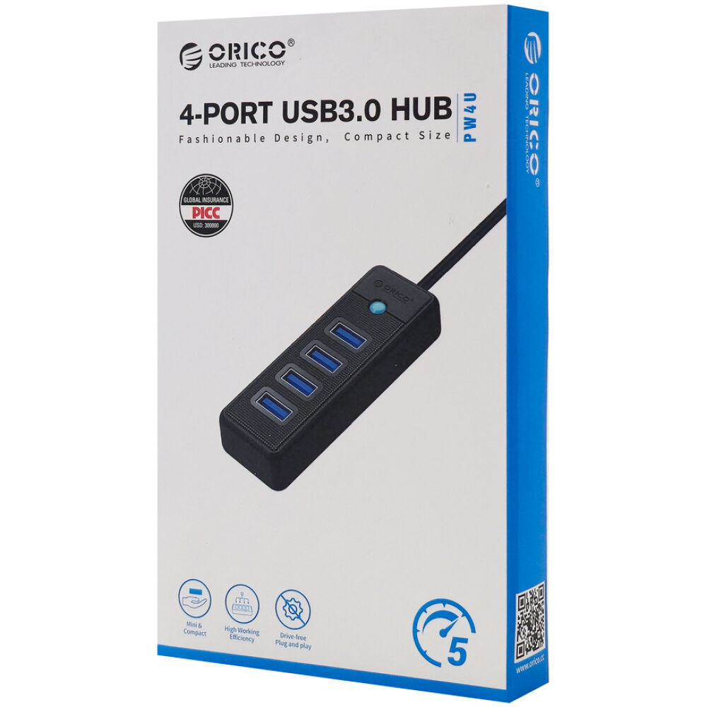 ORICO USB hub PW4U-C3, 4x θυρών, USB 3.0, 5Gbps, USB-C σύνδεση, μαύρο - Image 5