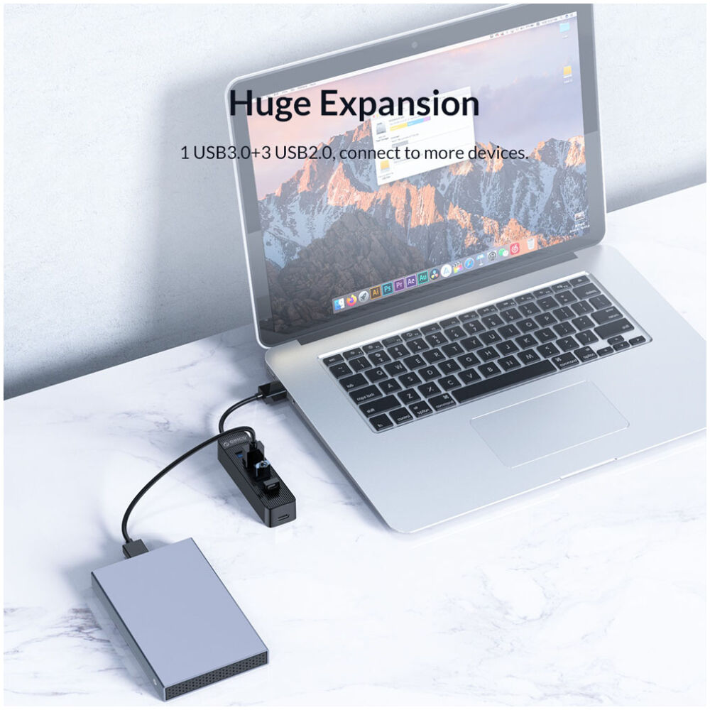 ORICO USB hub TWU32-4A, 4x θυρών, USB 3.0, 5Gbps, USB σύνδεση, μαύρο - Image 2