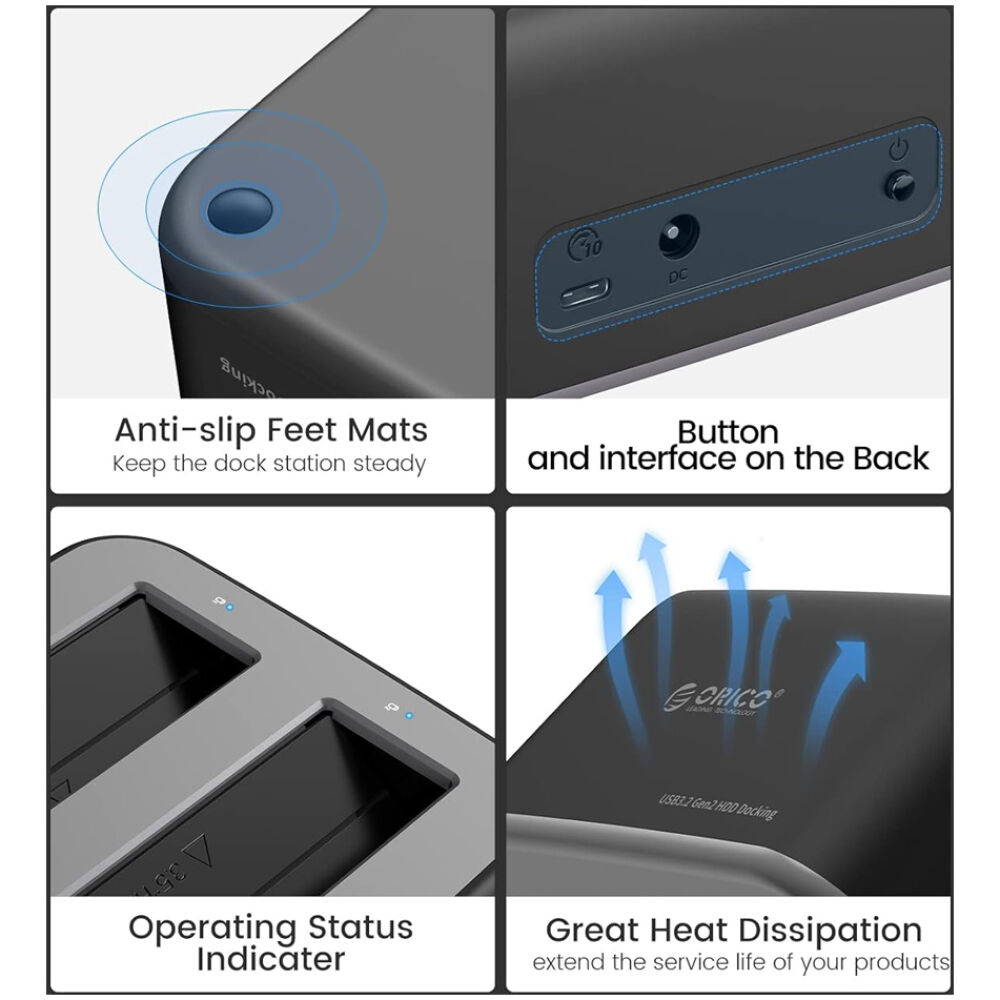 ORICO docking station για 2.5" ή 3.5" SATA HDD/SSD 6829C3-V1, 2 θέσεων, 5Gbps, μαύρο - Image 3