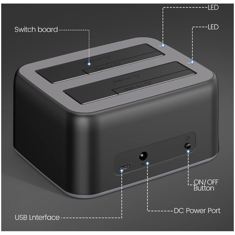 ORICO docking station για 2.5" ή 3.5" SATA HDD/SSD 6829C3-V1, 2 θέσεων, 5Gbps, μαύρο - Image 4