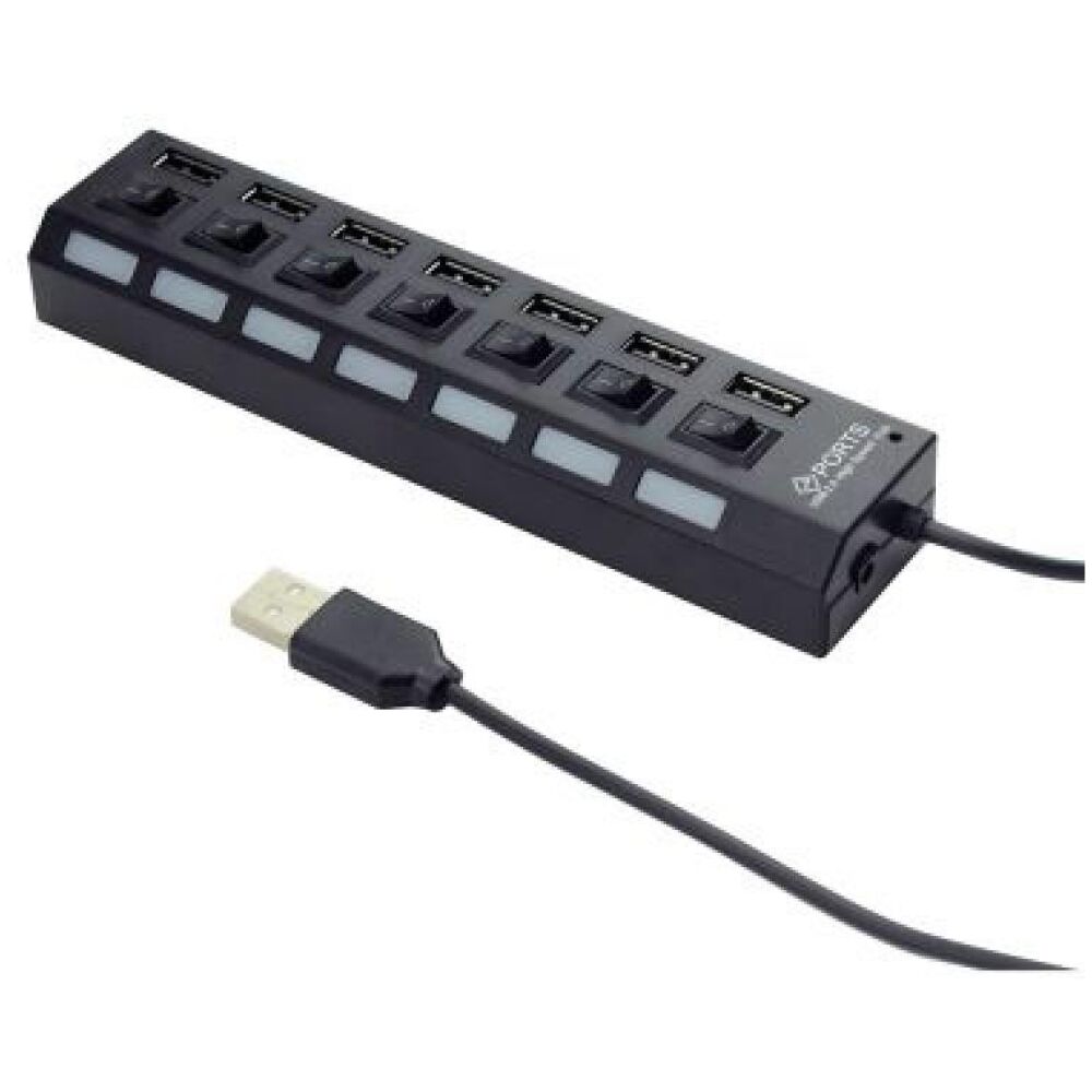 GEMBIRD USB HUB 2.0, 7 PORT, ΜΕ ΔΙΑΚΟΠΤΕΣ ΚΑΙ ΕΞΩΤΕΡΙΚΟ ΤΡΟΦΟΔΟΤΙΚΟ, ΜΑΥΡΟ