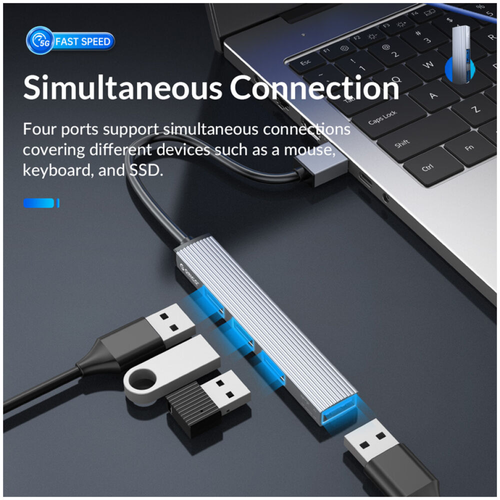 ORICO USB hub AH-A13, 4x θυρών, USB 3.0, 5Gbps, USB σύνδεση, γκρι - Image 2