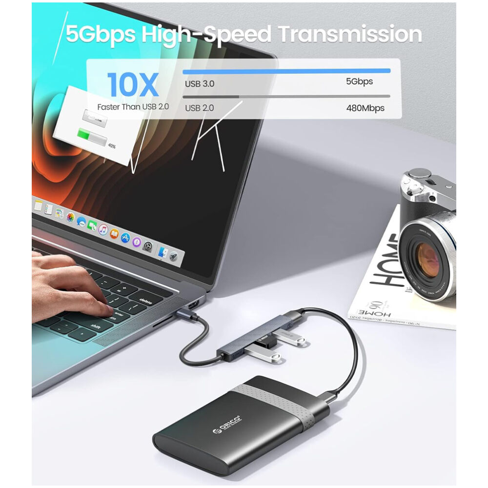 ORICO USB hub AHC2-4A, 4x θυρών, USB 3.0, 5Gbps, USB-C σύνδεση, γκρι - Image 3