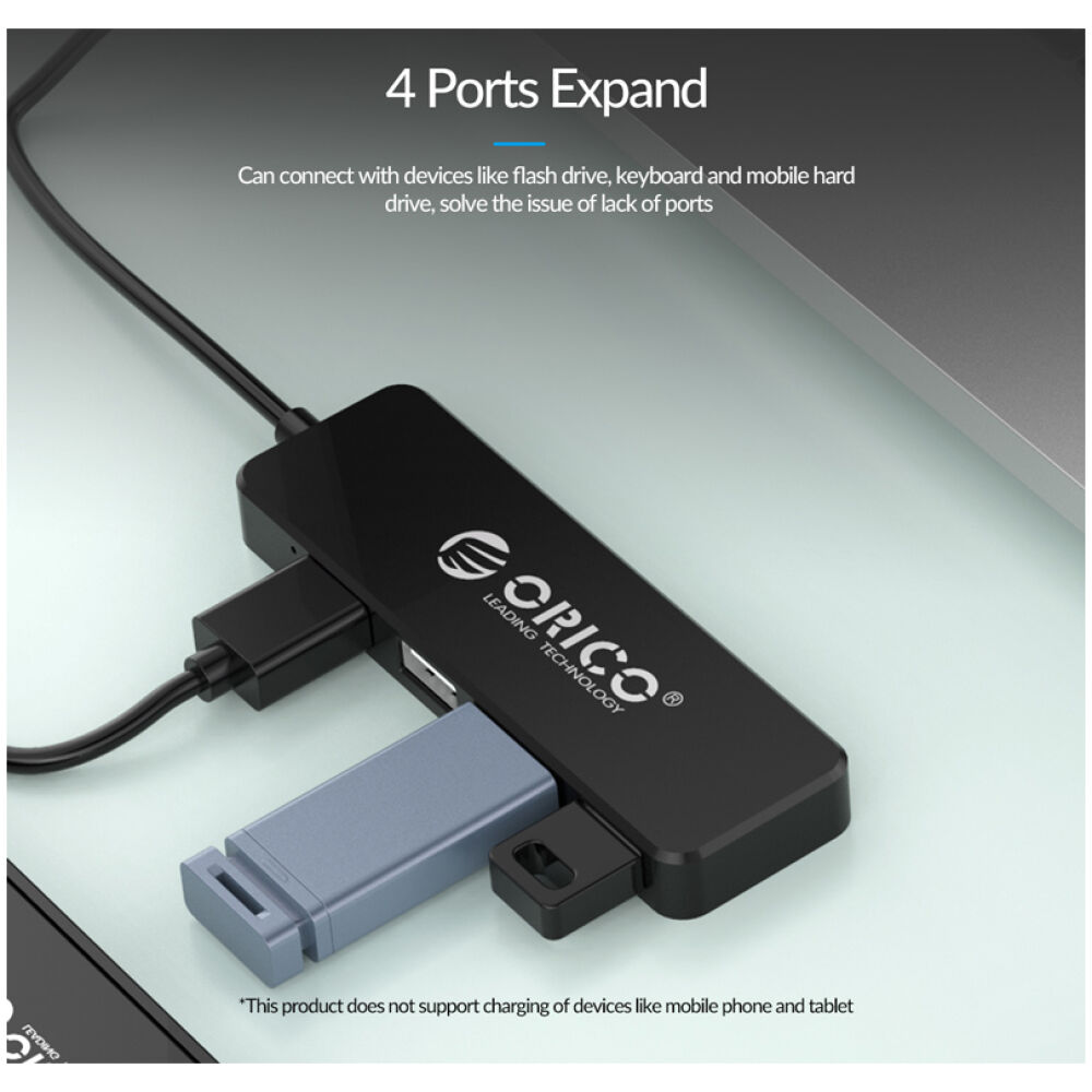 ORICO USB hub FL01, 4x θυρών, USB 2.0, 480Mbps, USB σύνδεση, μαύρο - Image 2