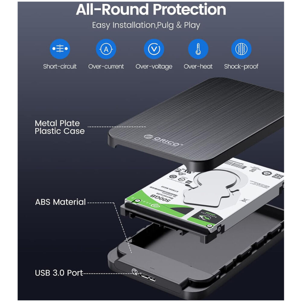 ORICO θήκη για 2.5" SATA HDD/SSD HM25U3, 5Gbps, μαύρη - Image 3