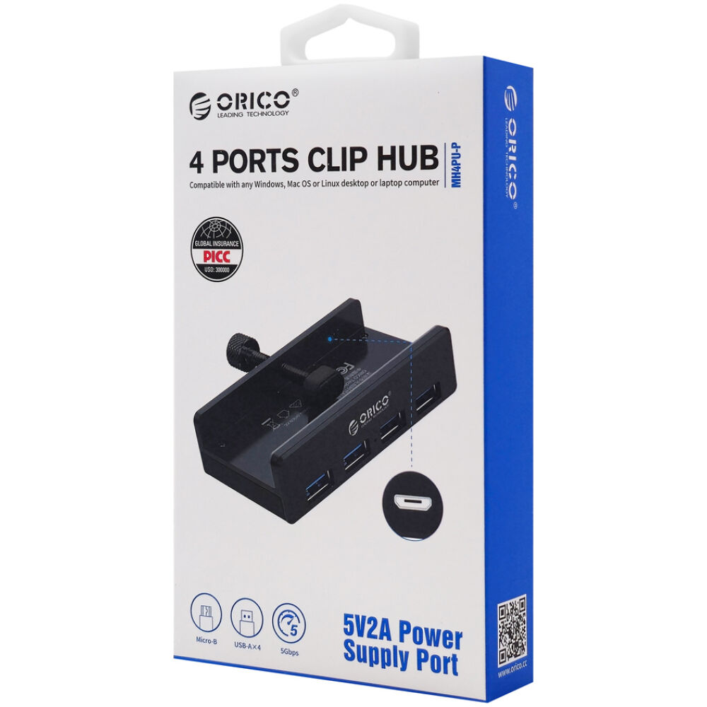 ORICO USB hub MH4PU-P με σφιγκτήρα, 4x θυρών, 5Gbps, USB σύνδεση, ασημί - Image 6