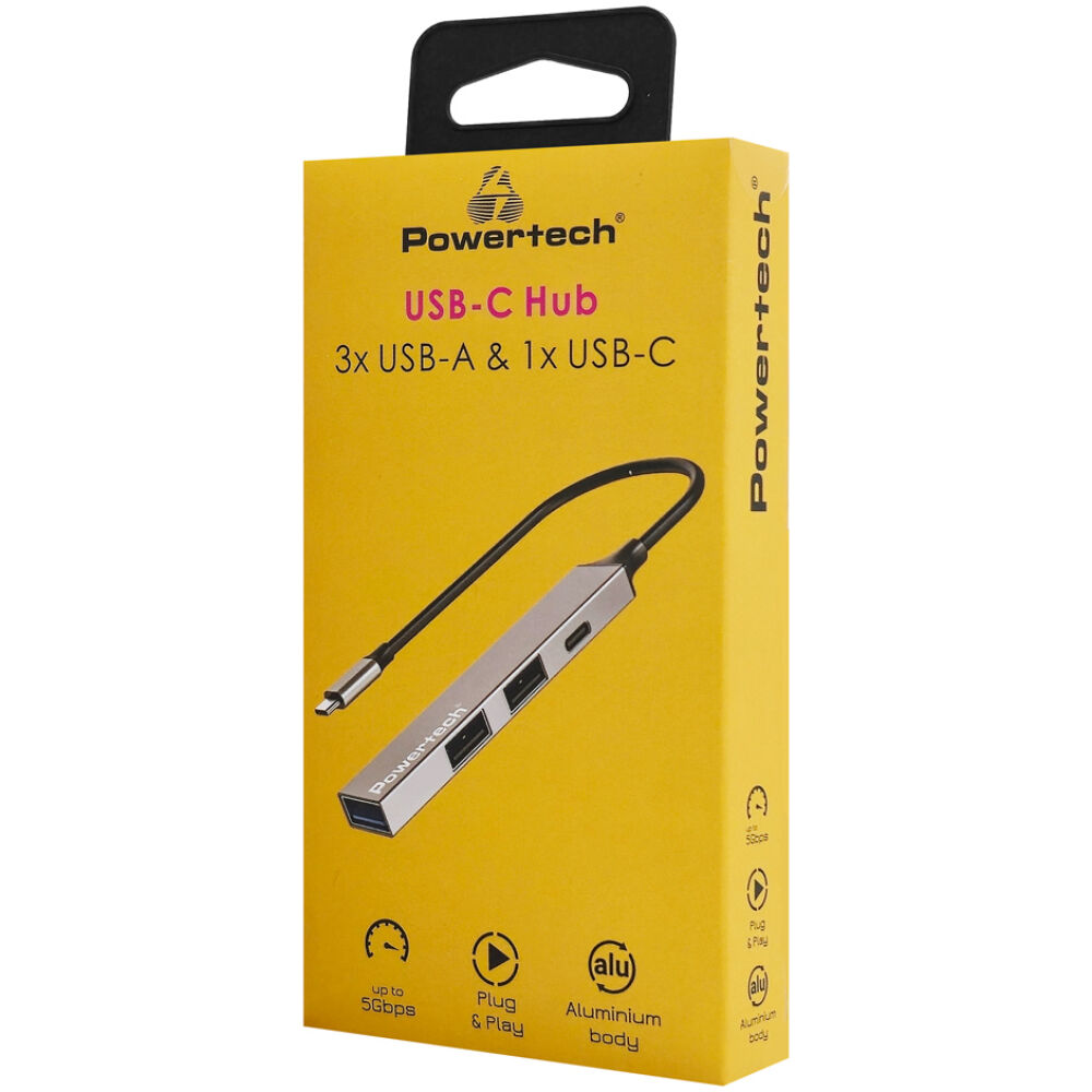 POWERTECH USB hub PT-1412, 4x θυρών, USB 3.2, 5Gbps, USB-C σύνδεση, γκρι - Image 2