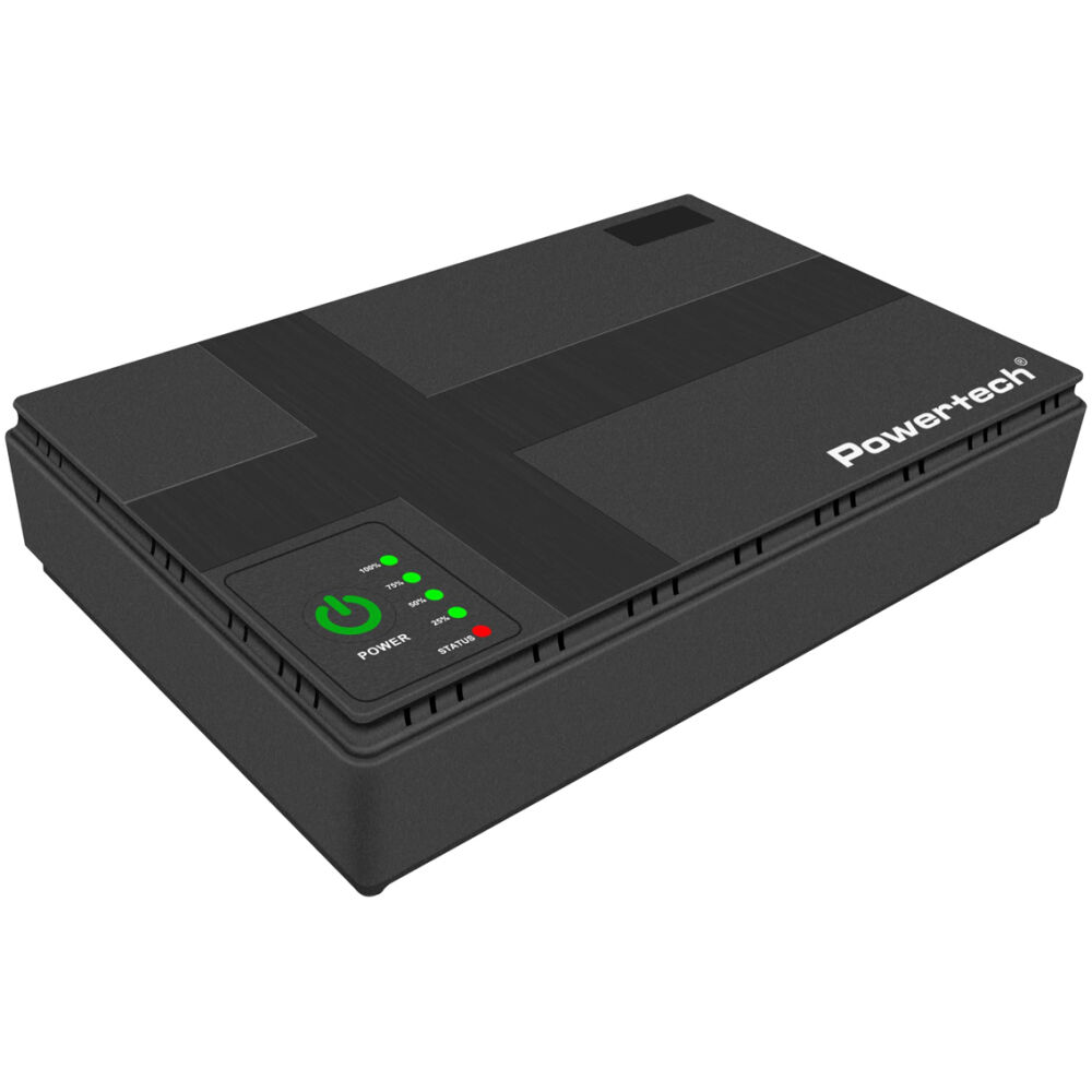 POWERTECH mini DC UPS PT-1434, 18W, 10400mAh, 3x DC, USB/LAN/POE, μαύρο