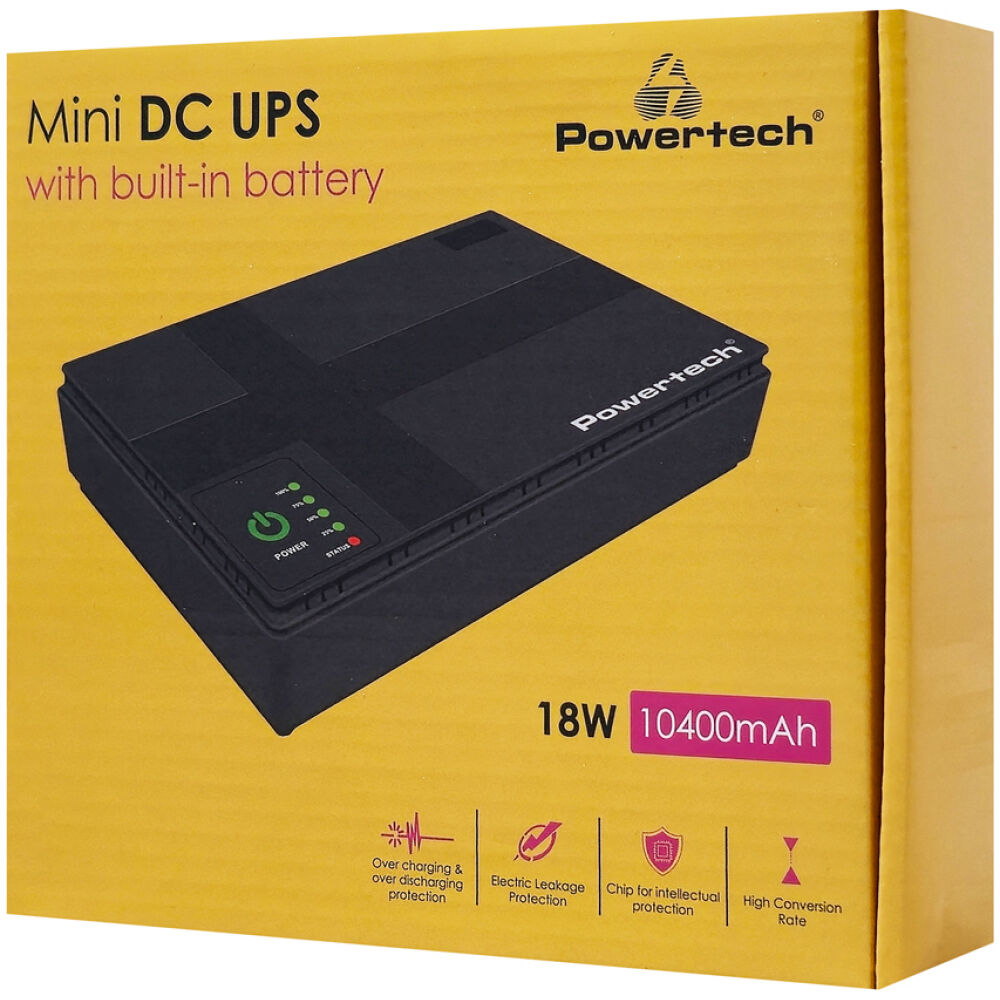 POWERTECH mini DC UPS PT-1434, 18W, 10400mAh, 3x DC, USB/LAN/POE, μαύρο - Image 4