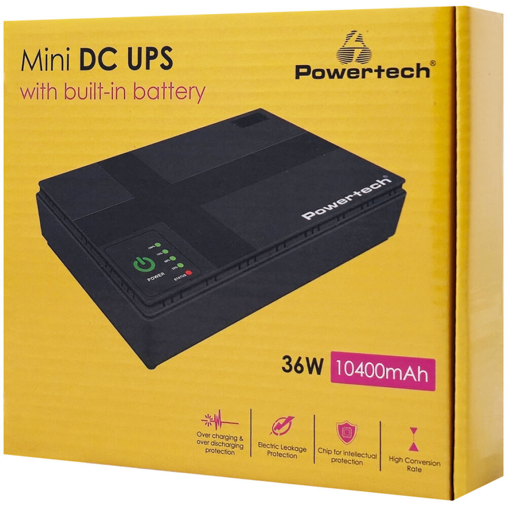 POWERTECH mini DC UPS PT-1435, 36W, 10400mAh, 3x DC, USB/LAN/POE, μαύρο - Image 4