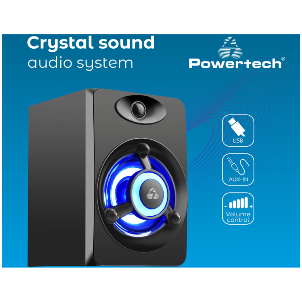 POWERTECH ηχεία Crystal sound PT-842, 2x 3W, 3.5mm, μαύρα - Image 2