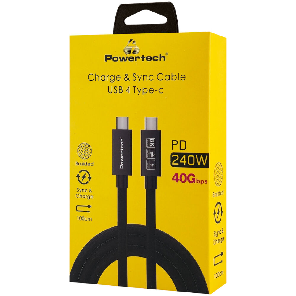 POWERTECH καλώδιο USB-C PTR-0165, USB4, 240W, 40Gbps, 8K/60Hz, 1m, μαύρο - Image 2