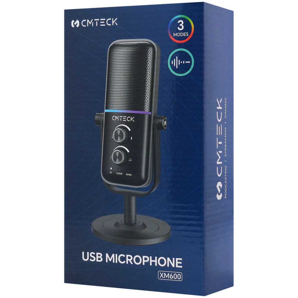 CMTECK επιτραπέζιο μικρόφωνο XM600, omnidirectional/καρδιοειδές, USB, RGB LED, μαύρο - Image 8