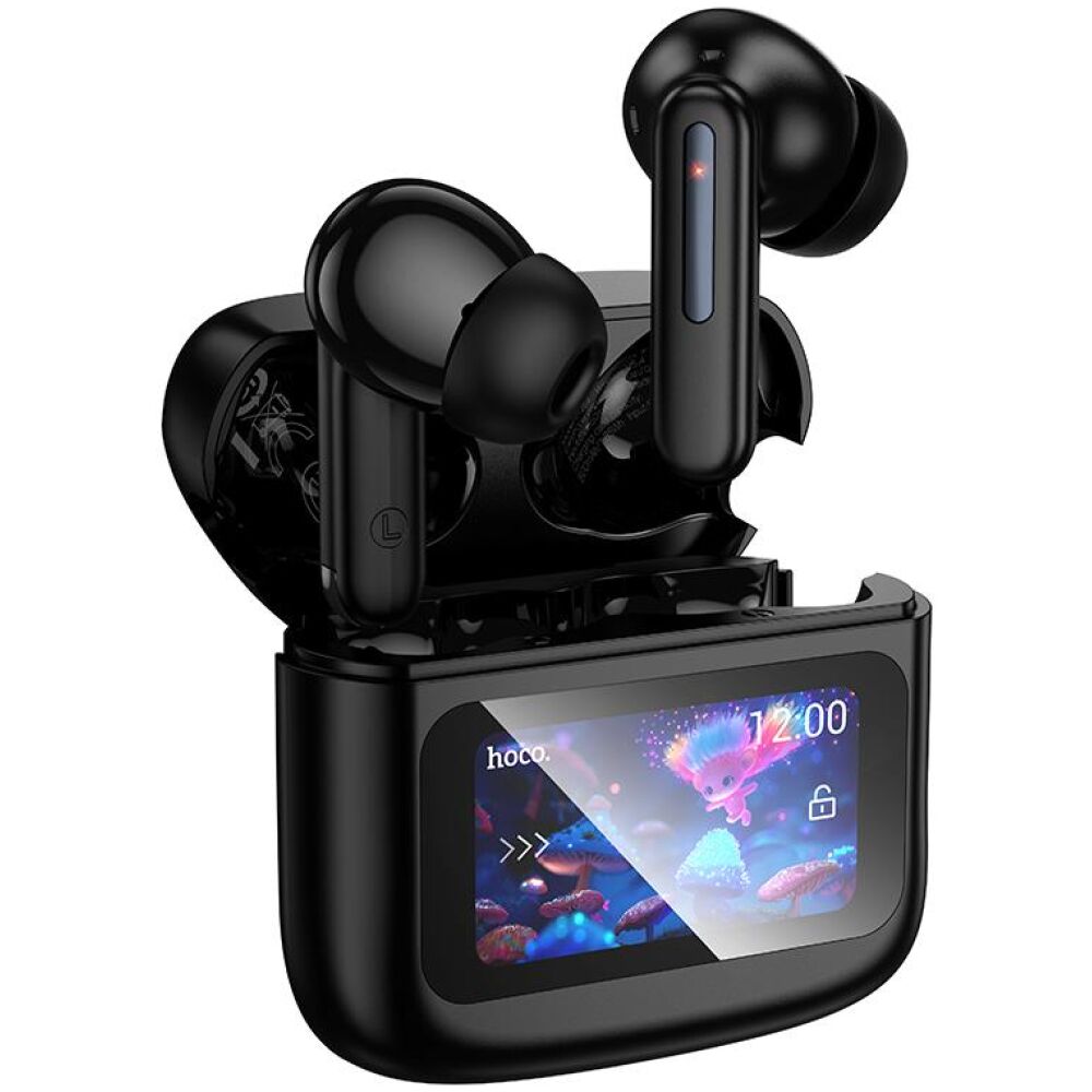 HOCO EQ14 COOL COLOR BLUETOOTH ΑΚΟΥΣΤΙΚΑ, TWS, ΘΗΚΗ ΜΕ ΟΘΟΝΗ ΑΦΗΣ, ΜΑΥΡΟ