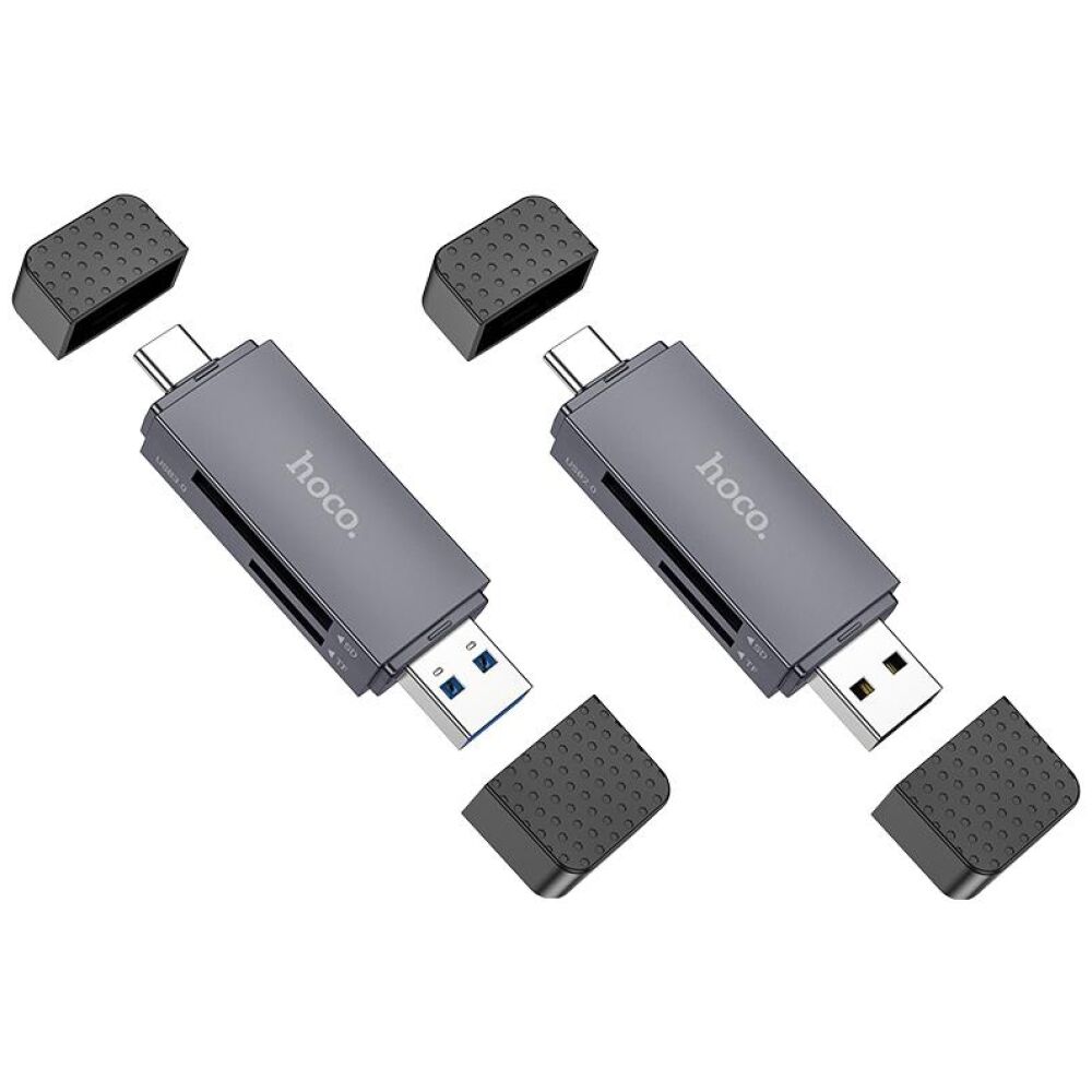 HOCO HB45 SPIRIT 2-IN-1 CARD READER(USB2.0-TYPEC2.0),ΓΚΡΙ