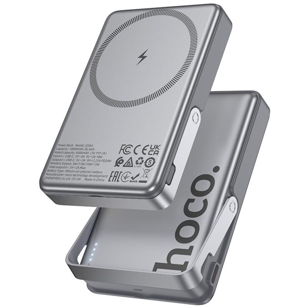 HOCO Q36A 20W POWER BANK, ΜΑΓΝΗΤΙΚΟ, HOLDER, 10.000MAH, ΓΚΡΙ